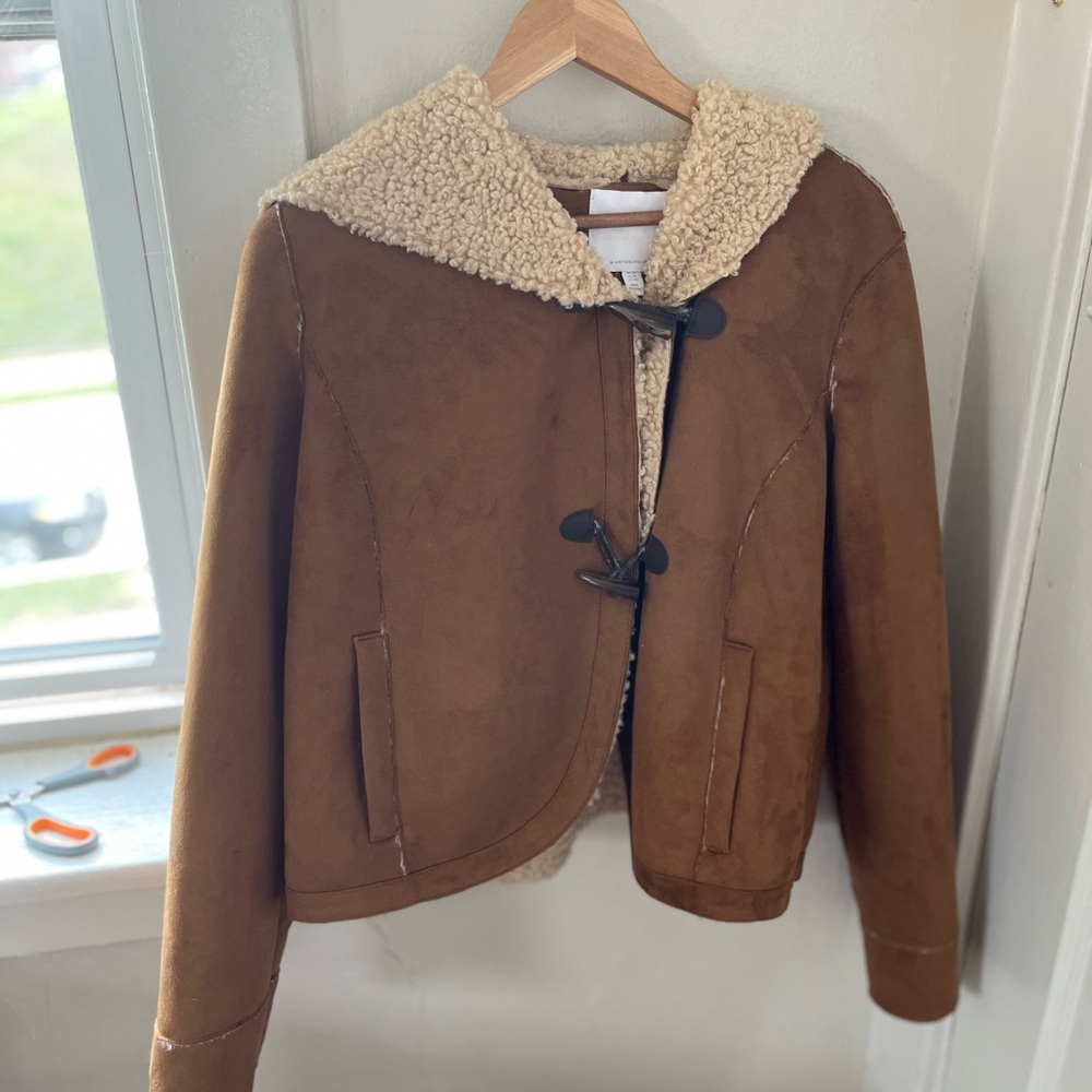 Anthropologie Brown Suede-Style Toggle Teddy Jacket